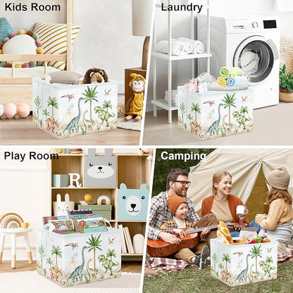 Clastyle Large Dinosaur Kid Storage Basket Baby Laundry Hamper Palm Tree Boy Gift Toy Box Collapsible Clothes Organizer Nursery Bin for Bedroom, Volcano, 40 * 30 * 30 cm