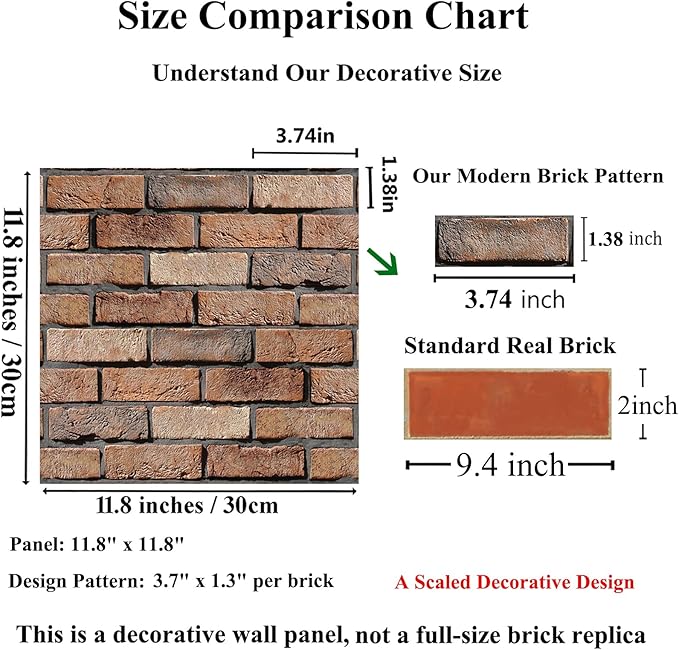 3D Wall Panels Peel and Stick - 10 Pack Brick Textured PVC Panels, Waterproof Self-Adhesive Wall Tiles for Accent Walls, Kitchen, Bathroom, Bedroom & Office Decor