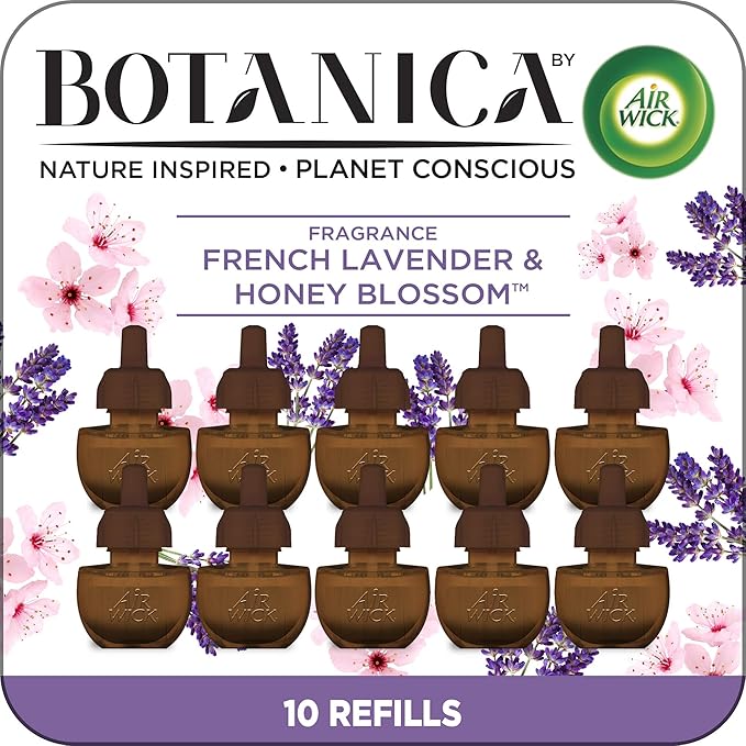 Botanica by Air Wick Plug in Scented Oil Refill, 10ct, French Lavender and Honey Blossom, Air Freshener, Eco Friendly, Essential Oils