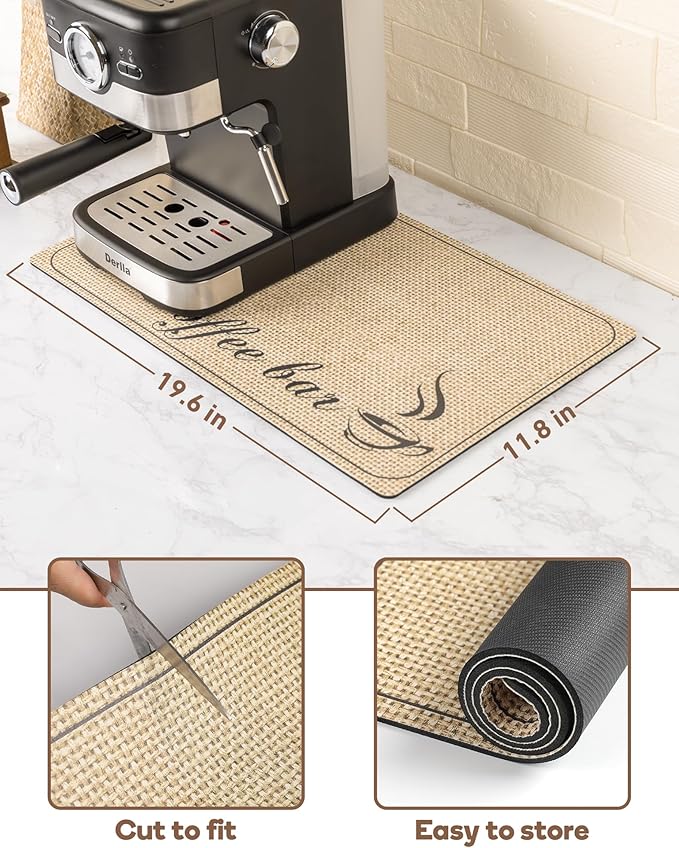SUEH DESIGN Coffee Mat, Absorbent Dish Drying Mat 19.6 x 11.8 in Quick Dry Coffee Mat Large Drying Mats for Kitchen Counter Coffee Bar, Coffee Bar