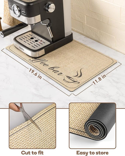 SUEH DESIGN Coffee Mat, Absorbent Dish Drying Mat 19.6 x 11.8 in Quick Dry Coffee Mat Large Drying Mats for Kitchen Counter Coffee Bar, Coffee Bar