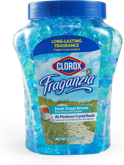 Clorox Fraganzia Crystal Beads Air Freshener, Long Lasting Room Deodorizer and Odor Eliminator Gel Beads to Freshen Home, Car, or Office, Fresh Ocean Breeze Scent, 12 Fl Oz