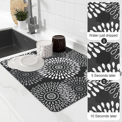 LuxStep Dish Drying Mat Super Absorbent Kitchen Counter Mat Rubber Backing Draining Mat Easy to Clean Kitchen Accessories Dish Rack Pad for Dishes, Utensils, Countertops, Sinks 15" x 18" Black