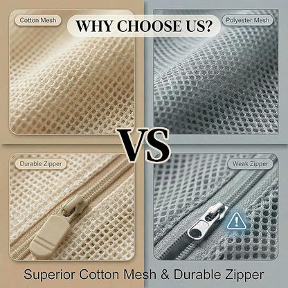 4-Piece Mesh Laundry Bags for Delicates - Premium Cotton, No Dye, Delicate Protection for Bras, Underwear, Socks & Kids Clothes with Sturdy Zippers