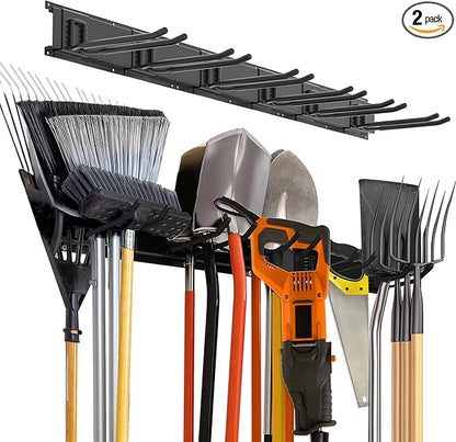 Charmount 96" Garage Storage Wall Organizer with 1200lbs, 12 Hooks Broom Holder Wall Mount, Garden Tool Organizer, Easy Installation Tool Storage to Accommodate Brooms, Hoses, Yard Tools and More