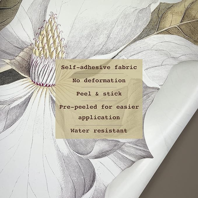 Fabric Peel and Stick Floral Sticker Decal, Self-Adhesive Peony Flowers Wallpaper, Rose Sticker for Living Room Bedroom Wall Decor, Single Large Vintage Magnolia
