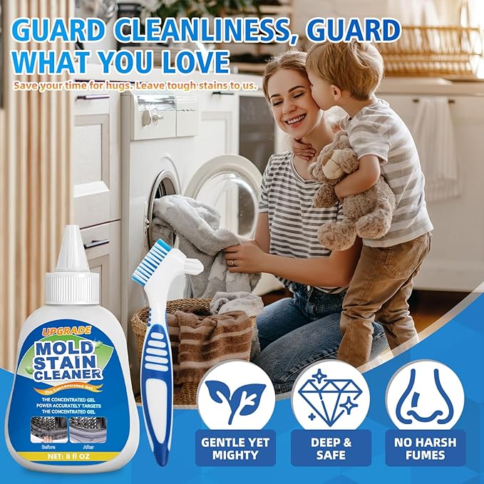 Mold Stain Cleaner Gel, 8 Fl Oz Household Washing Machine Cleaner for Front Loader Seal, Heavy Duty Stain Cleaner for Refrigerator Strips, Home Kitchen Sinks Tiles Grout Sealant, Bathroom Cleaning