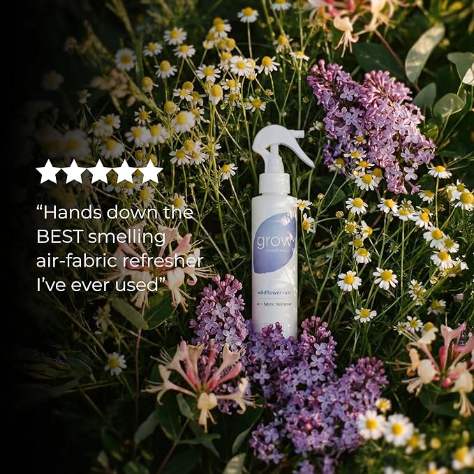 Grow Fragrance Spring 3-Pack – Non-Toxic Air Freshener Spray – Green Tea Matcha, Hibiscus Tea & Wildflower Rain – 100% Plant-Based Essential Oils – Safe for Home, Car & Linens – 5 oz Each