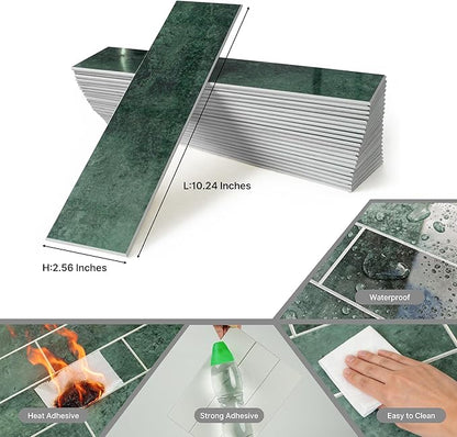COLAMO 22PCS Green Peel and Stick Backsplash, Self Adhesive Glossy Subway Tile, Brick Mosaic Tile Stick on Backsplash for Kitchen, Bathroom, RV, Accent Wall