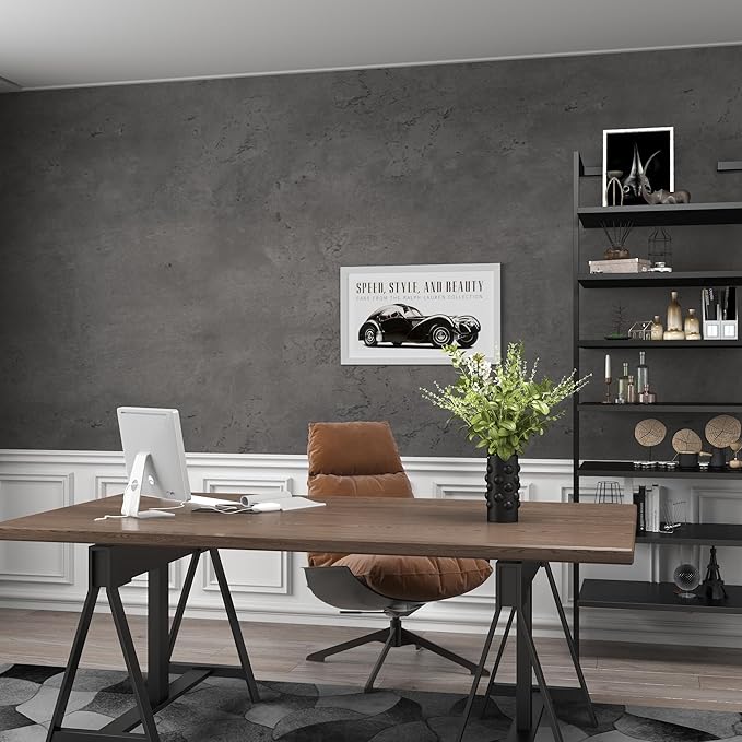 3yecao 24"×197" Thick Dark Grey Black Concrete Wallpaper Waterproof Charcoal Gray Cement Wallpaper Peel and Stick Matte Textured Self Adhesive Concrete Contact Paper for Bedroom Gym Living Room Walls
