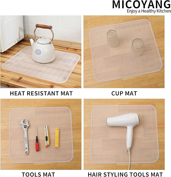 MicoYang Silicone Dish Drying Mat for Multiple Usage,Easy clean,Eco-friendly,Heat-resistant Silicone Mat for Kitchen Counter or Sink,Refrigerator or Drawer Liner Translucent 2XL 24 inches x 18 inches