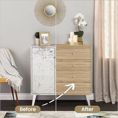 Wood Contact Paper Peel and Stick - Self Adhesive Vinyl Wrap Cabinet Wooden Oak Grain Wallpaper - Kitchen Waterproof Countertop Wall Cover Roll - Removable Covering for Counter Furniture 17.5x196.8in