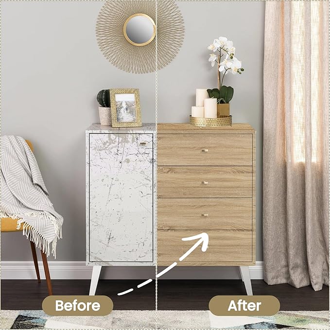Wood Contact Paper Peel and Stick - Self Adhesive Vinyl Wrap Cabinet Wooden Oak Grain Wallpaper - Kitchen Waterproof Countertop Wall Cover Roll - Removable Covering for Counter Furniture 17.5x118in