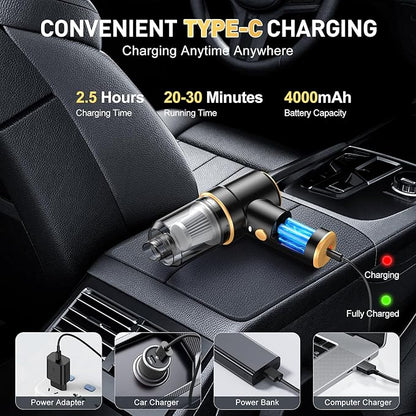 KMM Handheld Car Vacuum Cleaner, 9000PA Vacuum Cleaner & Air Duster, 120W High Power Vacuum Portable Cordless, Hand Held Vacuum Rechargeable with Multi-Nozzles & LED Light for Home, Car, Office