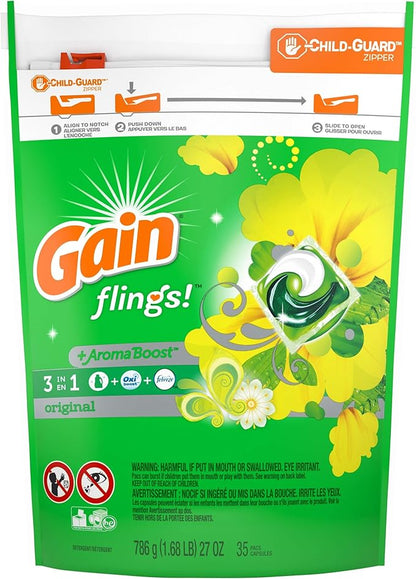 Gain Flings Laundry Detergent Pacs, Original, 35 Count (Packaging May Vary)