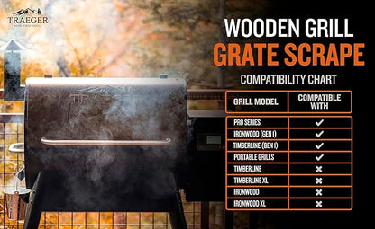 Traeger Grills BAC454 Wooden Grill Scraper – Solid Hardwood Grill Grate Cleaner, Compatible with Pro Series, Ironwood, and Timberline Grills, Safe Bristle-Free Grill Cleaning Accessory
