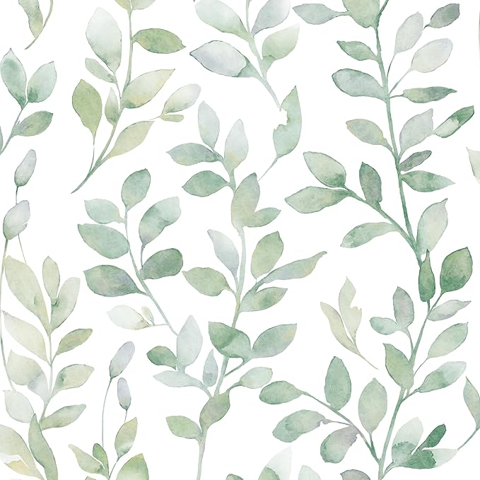 MelunMer Modern Leaf Peel and Stick Wallpaper Boho Green Contact Paper for Cabinets Self-Adhesive Removable Wallpaper for Bedroom Decor Botanical Contact Paper Bathroom Waterproof 590inL17.3inW