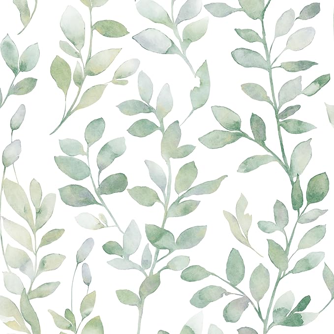 MelunMer Modern Leaf Peel and Stick Wallpaper Boho Green Contact Paper for Cabinets Self-Adhesive Removable Wallpaper for Bedroom Decor Botanical Contact Paper Bathroom Waterproof 78.8inL17.3inW