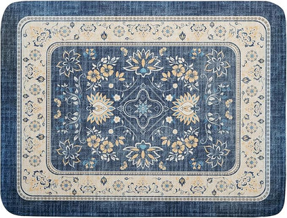 Blue Boho Dish Drying Mat for Kitchen Counter 18x24 Inch Fast Dry Drying Pad Vintage Floral Dish Drainer Rack Mats Coffee Bar Accessories