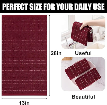 Homaxy 100% Cotton Terry Kitchen Towels(Brick Red, 13 x 28 inches), Checkered Designed, Soft and Super Absorbent Dish Towels, 12 Pack