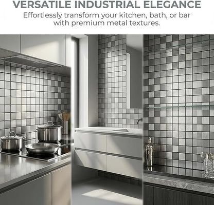 10pcs Waterproof Non-Slip Mosaic Wall Stickers, Heat-Resistant Self-Adhesive Tiles, Easy Cut & Peel for Kitchen Bathroom Bedroom Living Room (10, Silver)