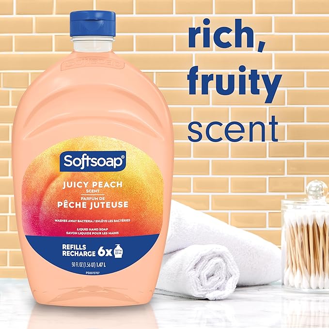 Softsoap Juicy Peach Liquid Hand Soap, Kitchen and Bathroom Hand Soap, Rich Fruity Scent, 50 fl oz Refill Bottle (Pack of 2)