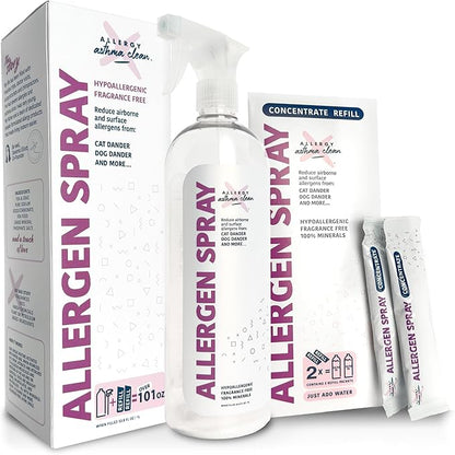 Allergen Spray, Pets, Dust Allergies & More, Air & Surface Control, Just Add Water, Bottle Plus Two Refills, Over 100oz Total