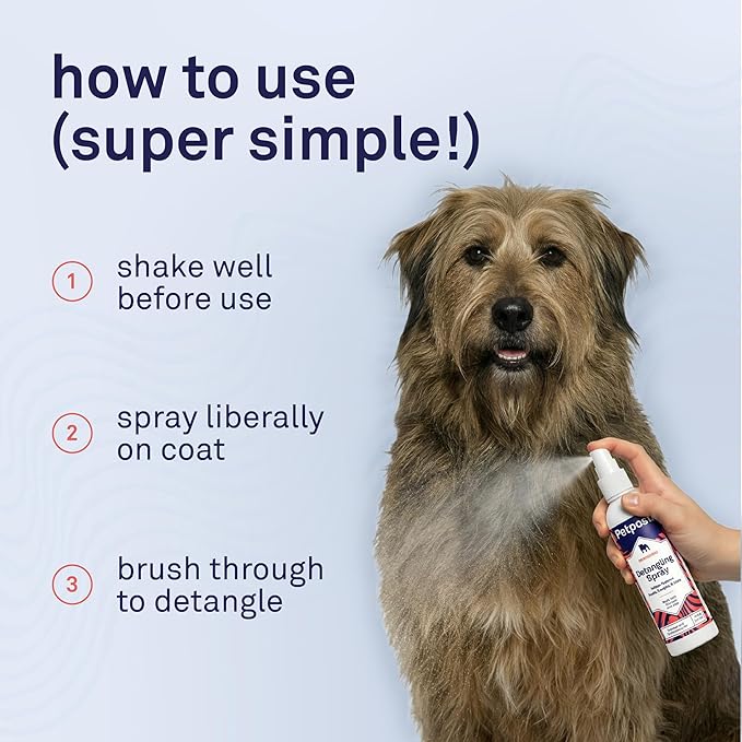 Petpost | Detangling Spray for Dogs with Knots, Mats & Tangles - Naturally Rejuvenating Dog Hair Detangler for Healthier, Shinier, Stronger Fur - Oatmeal, Aloe, and Vitamin E Formula 8 oz.