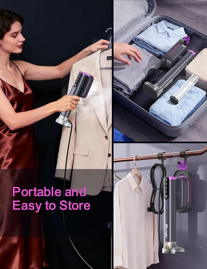 Travel Steamer for Clothes, with 2 Water Tanks (180 ml and 100 ml), Fast Heating, 24g/min Strong Steam, Mini Clothes irons LED Touch Display Dry Ironing, 1200W Portable Steamer ＆ Iron 2 In 1