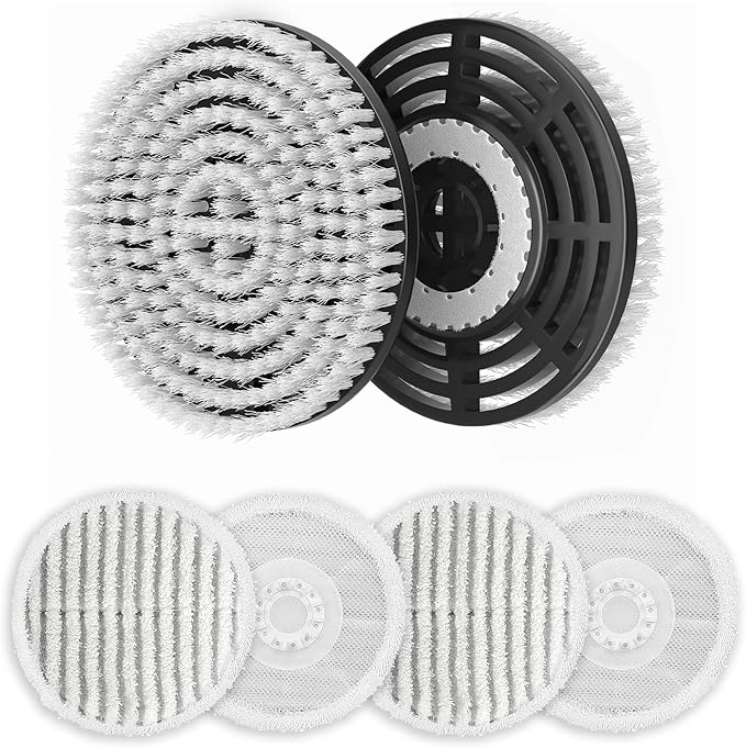 Leemone Steam & Scrub Mop Replacement Pads for Shark S8001 S8002BRN S8200 S8201 S7001 S7201 Series, Heavy Duty Scrub & Daily Clean Kit, Washable Reusable (2 Brush Heads + 4 Microfiber Pads Refills)