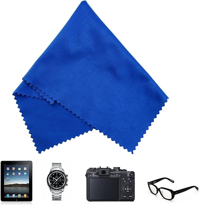 Eco-Fused Microfiber Cleaning Cloths - 10 Colorful Cloths and 2 White Cloths - Ideal for Cleaning Glasses, Spectacles, Camera Lenses, iPad, Tablets, Phones, LCD Screens (Blue/Grey)