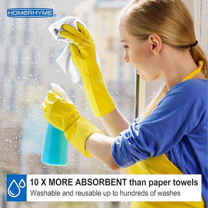 HOMERHYME Microfiber Cleaning Cloth, 12 Pack White Cleaning Rags,12" X 11" Lint Free Dish Towels Wash Cloths, Reusable Microfiber Towels for Home and Kitchen Bathroom Apartment Cleaning Supplies
