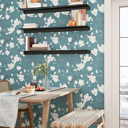 Laatse Vintage Floral Wallpaper Peel and Stick Blue Floral Contact Paper for Bedroom Waterproof Self Adhesive Boho Leaf Modern Wall Paper for Cabinets Locker Walls Bookcase Decor 17.5" X 393"