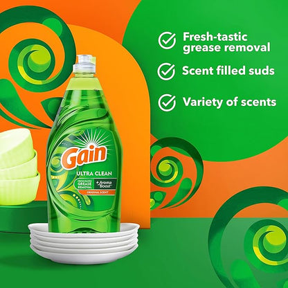 Gain Ultra Dishwashing Liquid Dish Soap,Original Scent,38 fl oz,(Pack of 3)