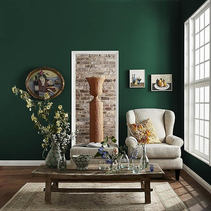 HeloHo 118"X15.7" Solid Green Wallpaper Matte Textured Peel and Stick Wallpaper Self Adhesive Removable Wall Paper Waterproof Contact Paper for Living Room Bedroom Decor