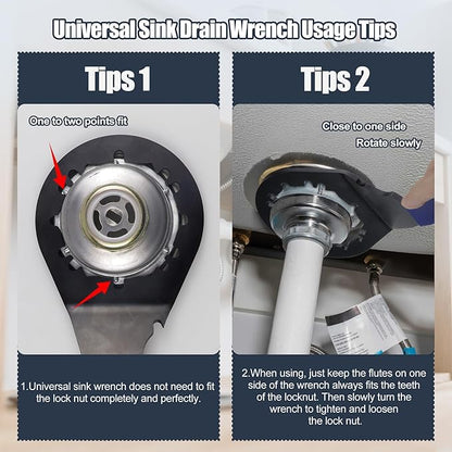 Universal Sink Drain Wrench for Loosen Tighten Strainer Locking Nut Fits All 4-, 6- and 8-tab, Toilet Bathroom Kitchen Sink Wrench