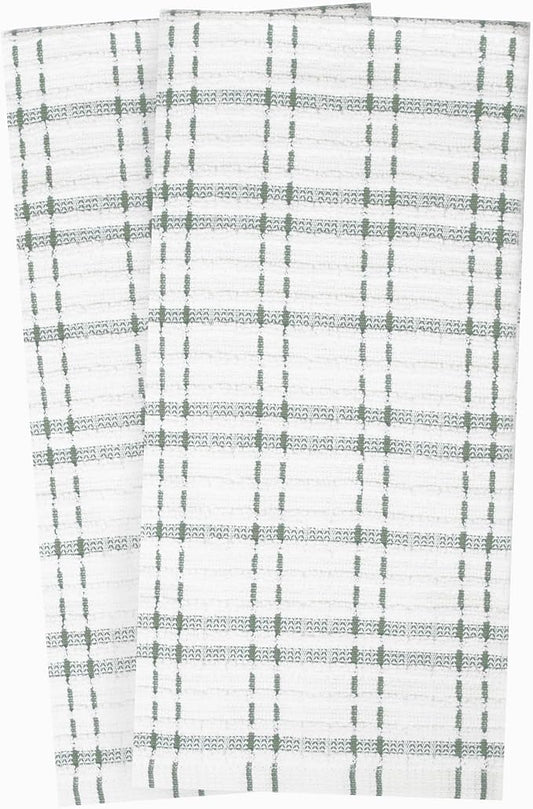 Ritz Royale Collection 100% Combed Terry Cotton, Highly Absorbent, Oversized Kitchen Towel Set, 28" x 18", 2-Pack, Checked, Juniper