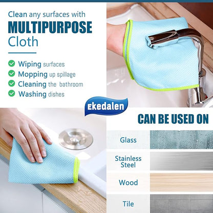 Microfiber Cleaning Cloth Lint Free Glass Cleaner Window Polishing Streak Free Miracle Easy Clean Rag Reusable for Mirror Kitchen Dish Auto Detailing,Pack of 8, 12'' x 16'', Light Grey