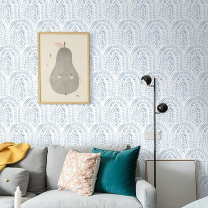 EeeComing Blue Peel and Stick Wallpaper Boho Wall Paper Peel and Stick Modern Contact Paper Self Adhesive Wallpaper for Bedroom and Bathroom Removable Cabinet Shelf Liner Vinyl 17.3”X118.1”
