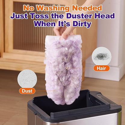 JOYMOOP Scented Telescopic Duster kit, 3FT Extendable Handle (Purple) + 24 Purple Refills for Swiffer Feather Duster,Easy Cleaning for Ceilings, Ceiling Fans, Blinds, Vents & Shelves