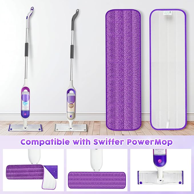 18 Pack Reusable Mop Pads Compatible with Swiffer PowerMop, Microfiber Mop Pads Refills Machine Washable, Durable, and Highly Absorbent Suitable for All Floor Types