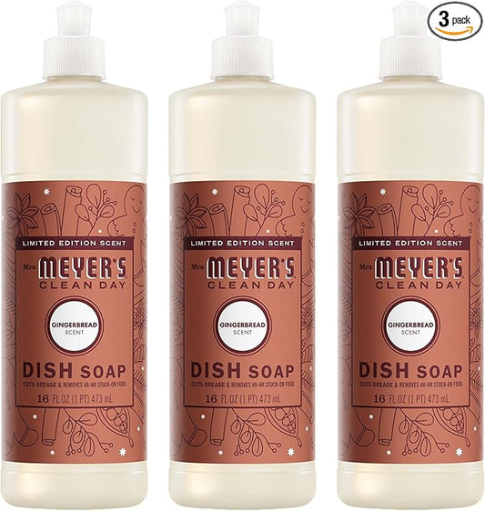 Mrs. MEYER'S CLEAN DAY Liquid Dish Soap, Gingerbread Scent, 16 Fl Oz Bottle - 3 Pack