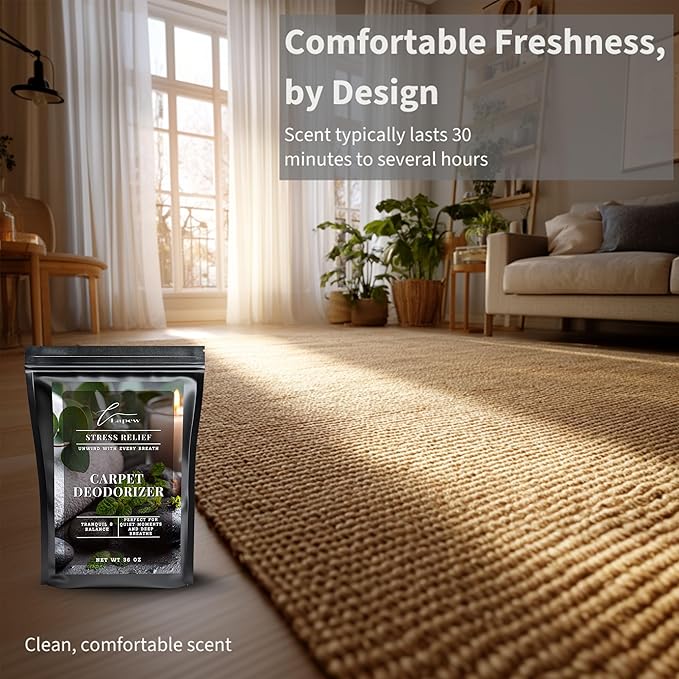 Lapew Stress Relief Carpet Deodorizer Powder - Pet Safe Freshener for Vacuuming | Scented Odor Eliminator for Home | 36 oz