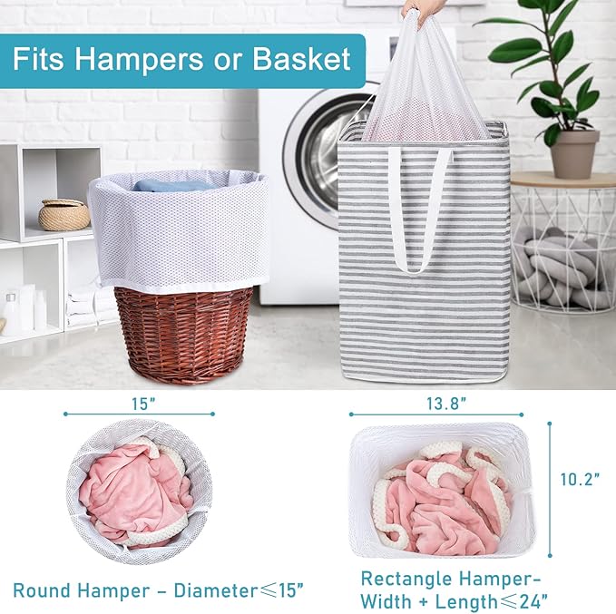 Polecasa 24 x 36 inches Extra Heavy Duty Large Mesh Laundry Bags with Drawstring Closure & ID Tag, Storage Bag for College, Travel, Sports, Dorms, White
