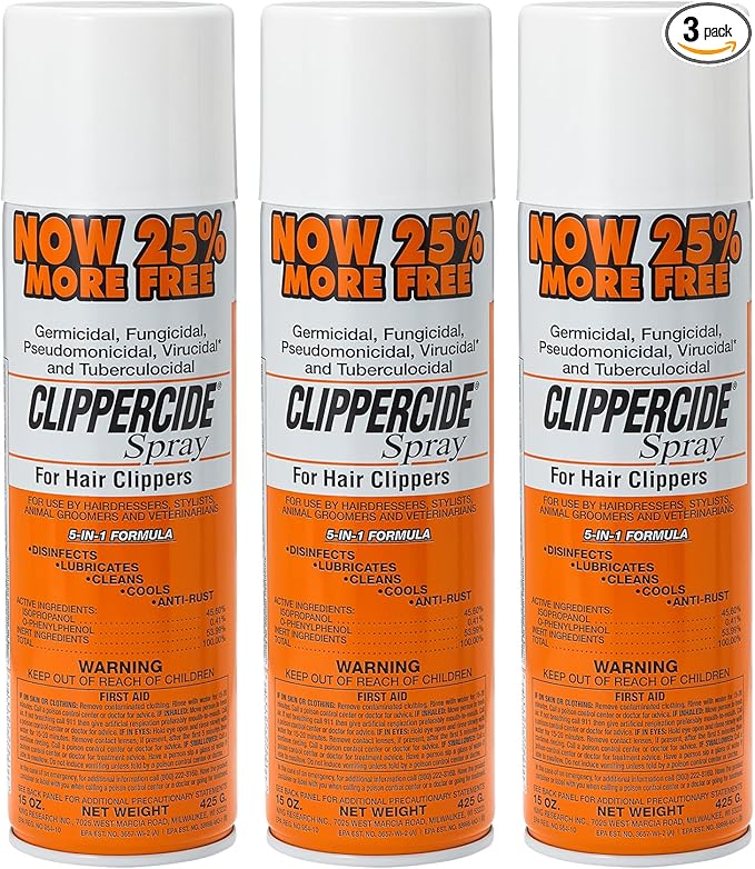 CLIPPERCIDE 5-in-1 Clipper Disinfectant Spray 15oz, 3 Pack | Cleans, Lubricates, Cools, Prevents Rust & Disinfects | Professional Clipper Spray for Barbers, Stylists & Pet Groomers | Made by BARBICIDE