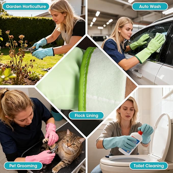 Household Gloves Waterproof with Flock Lining for Dishwashing Cleaning Reusable No-slip for Kitchen & Bathroom 3 Pairs Medium Blue+Green+Pink
