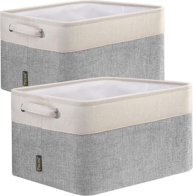 BALEINE 2 Pack Fabric Closet Storage Bins for Shelves, Linen Closet Organizers and Storage, Decorative Baskets for Organizing, Shelf, Clothes, Home, Office (Grey, 12"x8"x8")