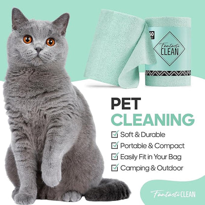 Fantasticlean Microfiber Cleaning Cloth Roll -60 Pack, Tear Away Paperless Towels, 8" x 8", Reusable Washable Rags, for House Kitchen, Pet, Office, Indoor Outdoor, Compact and Portable (Mint Green)
