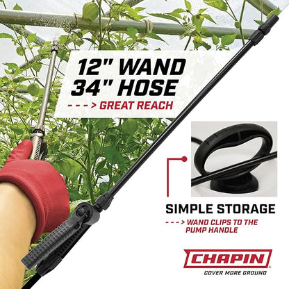 Chapin 20024 Pump Sprayer, 2‑Gallon, Lawn & Garden, Translucent Poly Tank, Funnel‑Top, SureSpray Anti‑Clog Filter, Adjustable Cone Nozzle & 34" Hose for Fertilizer, Weed & Pest Application, Pack of 2