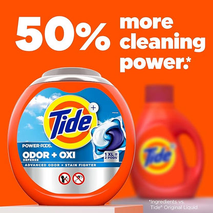 Tide Odor Defense + Oxi Laundry Detergent Pacs, Original Scent, 63 Count, Advanced Odor + Stain Fighter